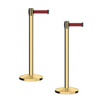 CCW Series RBB-100 - Set of 2 Stanchion Retractable Belt Barriers (7.5 Foot Belt, Maroon Belt with Polished Brass Post)