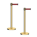 CCW Series RBB-100 - Set of 2 Stanchion Retractable Belt Barriers (11 Foot Belt, Maroon Belt with Polished Brass Post)