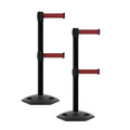 CCW Series WBB-200D - Set of 2 Retractable Dual Belt Barrier Stanchion, Heavy Duty Rubber Base, Black Post (11 Foot Belt, Maroon Belt)