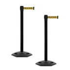 CCW Series WBB-200 Set of 2 Outdoor Safety Rubber Base Stanchion Retractable Belt Barriers - Easy to Assemble (11 Foot Belt, Yellow with"Danger - Forklift Trucks" Black Letters Belt with Black Post)