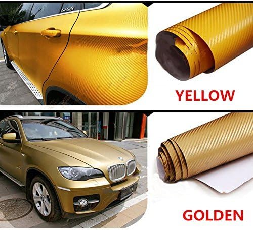 F & B LED LIGHTS Golden 3D Carbon Fiber Film Twill Weave Vinyl Sheet Roll Wrap (84" X 60", Golden)