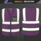 Purple Safety Vest for Men Women Reflective with 8 Pockets and Zipper Front Mesh High Visibility Vest Hi Vis Construction Work Vest,Meets ANSI/ISEA Standards(EKH1-Purple-2XL)
