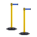 Crowd Control Warehouse CCW Series WBB-200 - Set of 2 Stanchion Retractable Belt Barriers - 11 Foot, Blue Belt with Yellow Post - Easy Assembly
