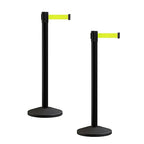 Crowd Control Warehouse CCW Series RBB-100 - Set of 2 Stanchion Retractable Belt Barriers - 9 Foot, Fluorescent Yellow Belt with Black Post - Easy Assembly
