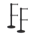 Crowd Control Warehouse CCW Series RBB-100D Set of 2 Stanchion Retractable Belt Barriers - Sloped Base, 11 Foot, Light Grey Dual Belt with Black Post - Easy Assembly