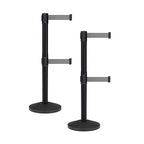 Crowd Control Warehouse CCW Series RBB-100D Set of 2 Stanchion Retractable Belt Barriers - Sloped Base, 7.5 Foot, Light Grey Dual Belt with Black Post - Easy Assembly