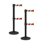 Crowd Control Warehouse CCW Series RBB-100D Set of 2 Stanchion Retractable Belt Barriers - Sloped Base, 9 Foot, Red and White Diagonal Dual Belt with Black Post - Easy Assembly