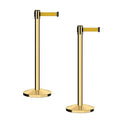 CCW Series RBB-100 - Set of 2 Stanchion Retractable Belt Barriers (11 Foot Belt, Yellow Belt with Polished Brass Post)