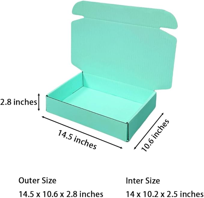 20 Pcs 14.5 x 10.6 x 2.8 inches Corrugated Cardboard Gift Boxes Recyclable Shipping Boxes for Packing Jewelry Ornament Gift Craft Packaging Supplier (Mint green, 14.5 x 10.6 x 2.8")