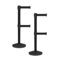 Crowd Control Warehouse CCW Series RBB-100D Set of 2 Stanchion Retractable Belt Barriers - Sloped Base, 9 Foot, Black Dual Belt with Black Post - Easy Assembly