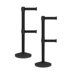 Crowd Control Warehouse CCW Series RBB-100D Set of 2 Stanchion Retractable Belt Barriers - Sloped Base, 7.5 Foot, Black Dual Belt with Black Post - Easy Assembly