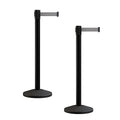 Crowd Control Warehouse CCW Series RBB-100 - Set of 2 Stanchion Retractable Belt Barriers - 9 Foot, Light Grey Belt with Black Post - Easy Assembly