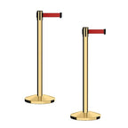 CCW Series RBB-100 - Set of 2 Stanchion Retractable Belt Barriers (7.5 Foot Belt, Red Belt with Polished Brass Post)