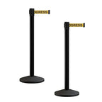 Crowd Control Warehouse CCW Series RBB-100 - Set of 2 Stanchion Retractable Belt Barriers - 11 Foot, Yellow"Cleaning in Progress" Black Letters Belt with Black Post - Easy Assembly