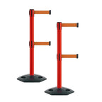 Montour Line MSR630D Set of 2 Retractable Belt Barrier Stanchion, Heavy-Duty Rubber Base, Red Post (13 ft Orange Dual Belt)