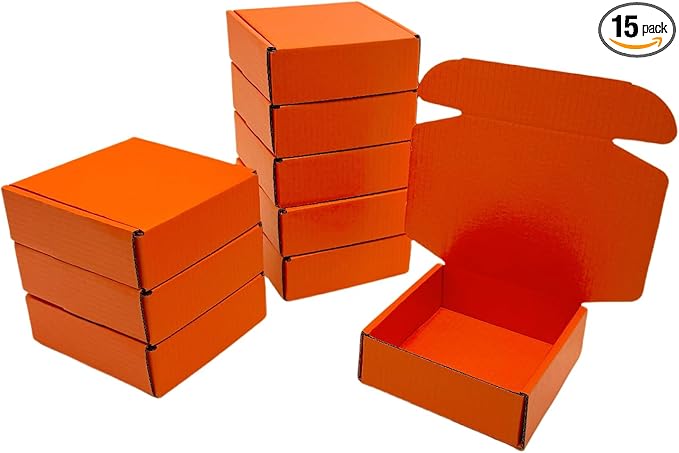 15 Pcs 4.7 x 4.7 x 1.6 Inches Mini Size Corrugated Cardboard Gift Boxes Recyclable Shipping Boxes for Packing Jewelry Ornament Gift Craft Packaging Supplier (Orange Red, 4.7 x 4.7 x 1.6")