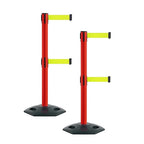 Montour Line MSR630D Set of 2 Retractable Belt Barrier Stanchion, Heavy-Duty Rubber Base, Red Post (7.5 ft Fluorescent Yellow Dual Belt)