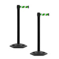 Crowd Control Warehouse CCW Series WBB-200 - Set of 2 Stanchion Retractable Belt Barriers - 11 Foot, Green and White Diagonal Belt with Black Post - Easy Assembly