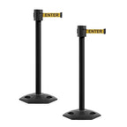 Montour Line MSR760 Set of 2 Retractable Belt Barrier Stanchion, Rubber Base, Black Powder Coated Post (35 ft Yellow with"Caution - DO NOT Enter" Black Letters Belt)