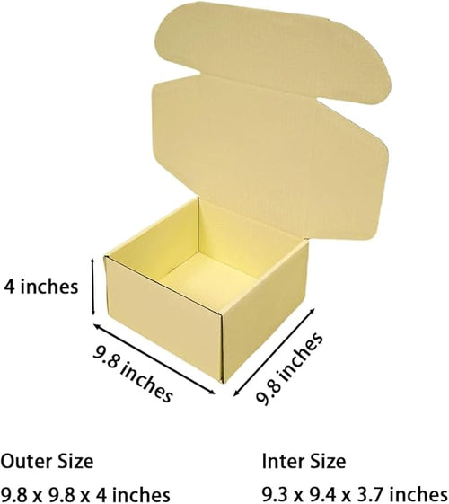 10 Pcs 9.8 x 9.8 x 4 inches Large Size Corrugated Cardboard Gift Boxes Recyclable Shipping Boxes for Mailing & Holidays, Wedding, Birthday, Gifts Packaging (Butter Yellow, 9.8 x 9.8 x 4")