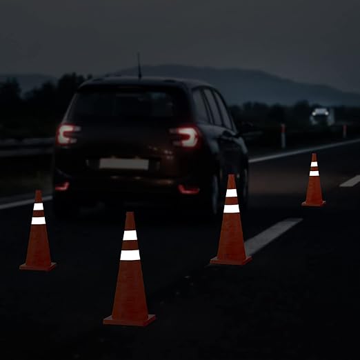 RoadHero 28 Inch 2 Pack Collapsible Traffic Safety Cones, Multi Purpose Pop-up Cones with Reflective Collar for Road Safety, Orange Cones for Driving Training, Parking Lots