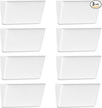 Clear Acrylic Single Pocket, Plastic Hanging Wall Mount File Holder for Office Home (White, 8 Pack)