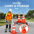 BATTIFE Traffic Safety Cones 36 Inch with Handheld, Orange Cones with Reflective Collar, Cones for Parking Lot, Sport & Driving Training, Road Safety, Construction Events (24 Cones)