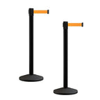 Crowd Control Warehouse CCW Series RBB-100 - Set of 2 Stanchion Retractable Belt Barriers - 11 Foot, Fluorescent Orange Belt with Black Post - Easy Assembly