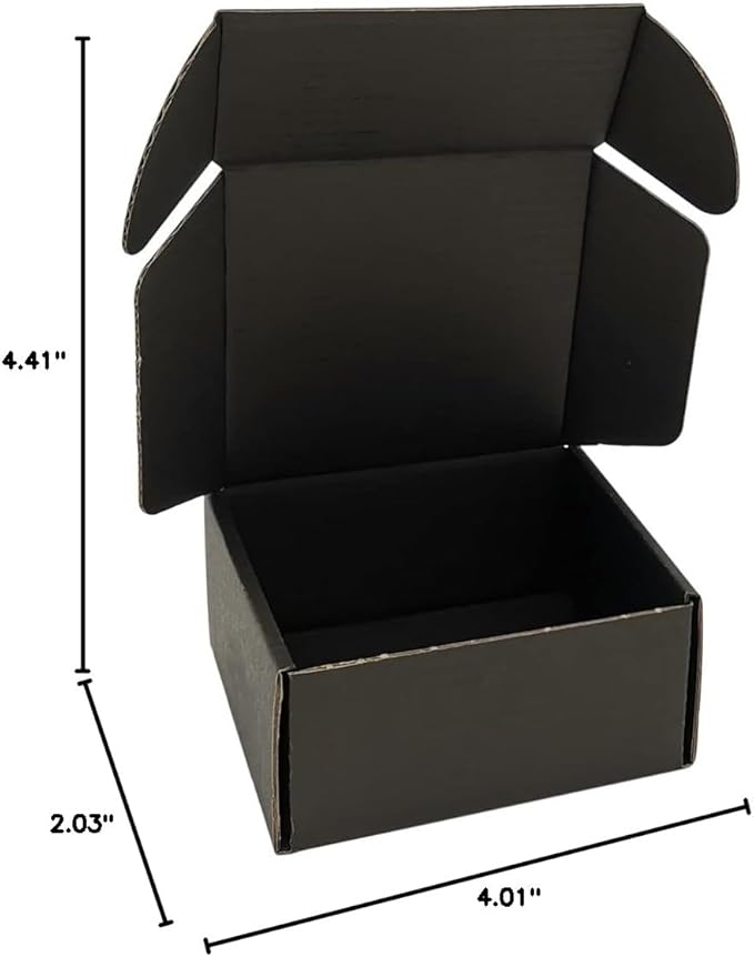 100 Pack 4x4x2'' Small Shipping Boxes, Corrugated Cardboard Mailers for Business, Black (CM442B-100)