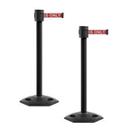 Montour Line MSR760 Set of 2 Retractable Belt Barrier Stanchion, Rubber Base, Black Powder Coated Post (35 ft RED with"Authorized Access ONLY" White Letters Belt)