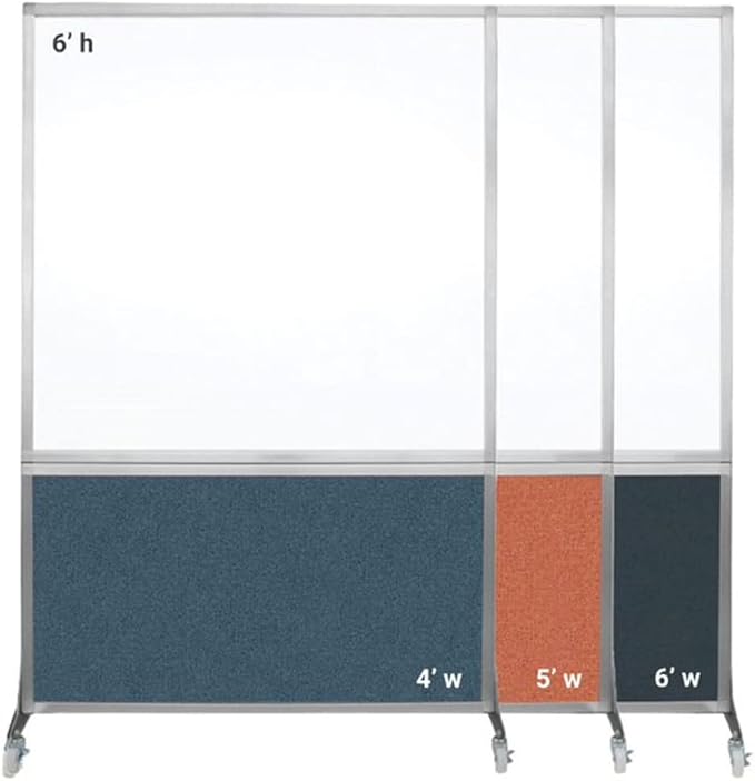 DivideWrite Mobile Whiteboard | Double Sided Dry Erase Board | Portable Office Cubicle Partition | Display for Classrooms, Conference Rooms, Meeting Areas and More | Ocean Fabric 6' Wide X 6' Tall