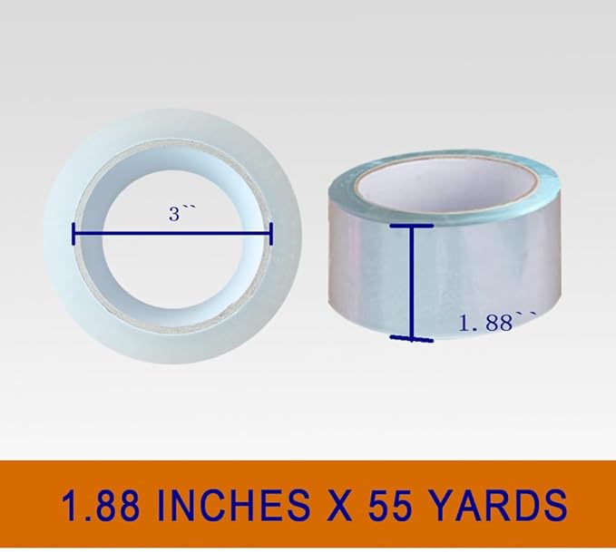 Strong Packaging Tape for Shipping, Moving and Storage, Water Base, Crystal Clear, Low Odor, 1.88-Inch x56Yards, 6-Roll