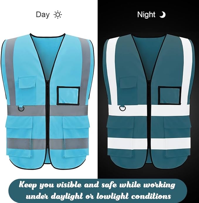 BeautyWill Safety Vest 10 Pack Customize Logo Class 2 High Visibility Reflective Vest with 5 Pockets Construction Security Work Vest ANSI/ISEA Standards