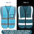 BeautyWill Safety Vest 1 pcs Customize Logo Class 2 High Visibility Reflective Vest with 5 Pockets Construction Security Work Vest ANSI/ISEA Standards