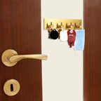 Picowe Key Holder for Christmas Wall Decorative, Adhesive Stainless Steel Key Hooks, Key Hanger Key Organizer Towel Hook Coat Hanger for Entryway Hallway Kitchen (Four Rows, Golden 1 PC)