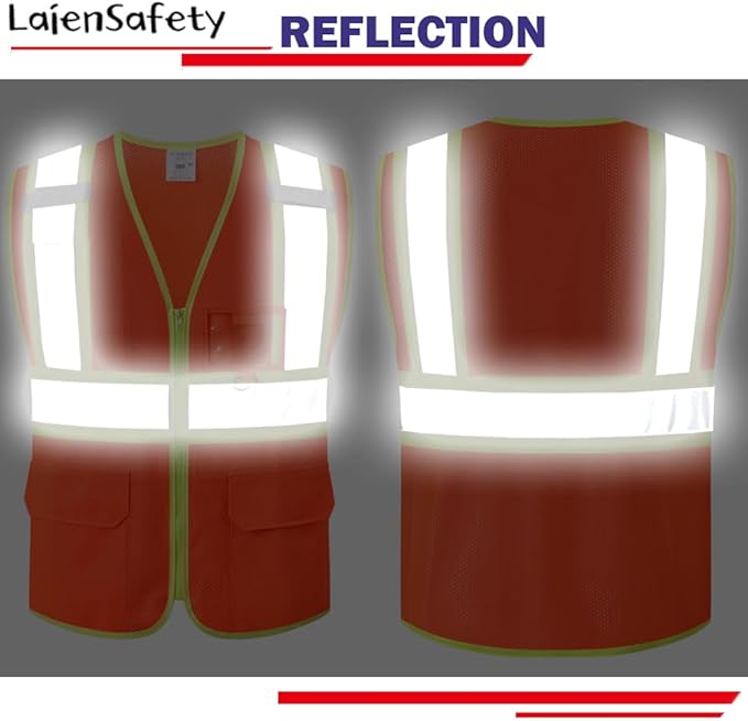 Reflective Safety Vest for Men Women with Multiple Pockets Class 2 High Visibility Mesh Vest Hi Vis Construction Work Vest,Meets ANSI/ISEA Standards(EK1-178-Orange-3XL)