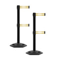 CCW Series WBB-200D - Set of 2 Retractable Dual Belt Barrier Stanchion, Heavy Duty Rubber Base, Black Post (11 Foot Belt, Yellow with Horizontal Reflective Stripe Belt)