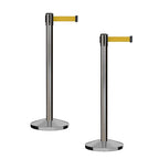 CCW Series RBB-100 - Set of 2 Stanchion Retractable Belt Barriers (11 Foot Belt, Yellow Belt with Satin Stainless Steel Post)