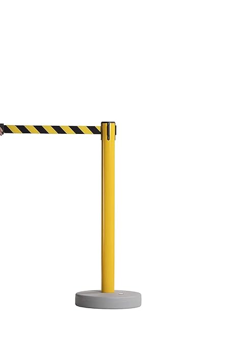 Crowd Control Warehouse CCW Set of 2 Retractable Belt Barrier Stanchion, Water Fillable Base MSH630 (11 Foot Belt, Yellow"Authorized Access ONLY" Black Letters with Black PVC Plastic Post)