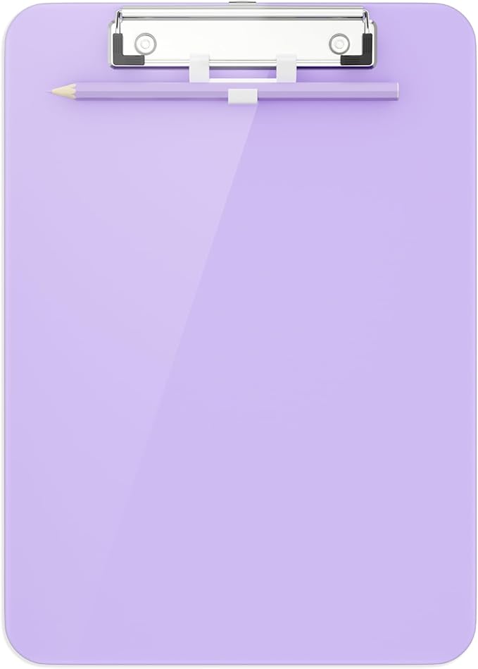 Hongri Plastic Clipboard with Pen Holder, Purple 8.5x11 Letter Size Clip Board for Classroom, Office, Students, Nurses and Women, Low Profile Clip, Size 12.5 x 9 in