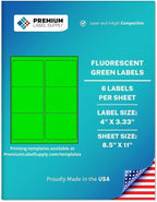 Premium Label Supply Bright Neon Color Fluorescent Stickers - 4" x 3.33" Labels - (Fluorescent Green, 3000 Labels)