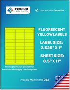 Premium Label Supply Bright Neon Color Fluorescent Stickers - 2.625" x 1" Address Labels - (Fluorescent Yellow, 750 Labels)