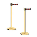 CCW Series RBB-100 - Set of 2 Stanchion Retractable Belt Barriers (11 Foot Belt, Black and Red Diagonal Belt with Polished Brass Post)