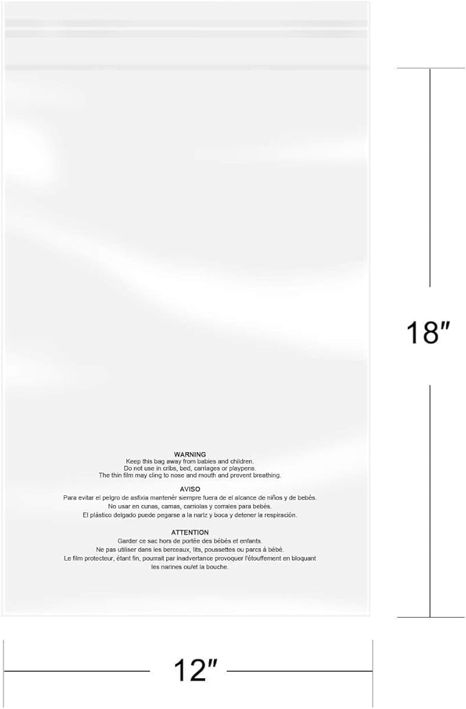 iMailer - 500 Pcs - 12" x 18" Poly Bags with Suffocation Warning Self Seal- Clear Shipping Bags 1.6 Mil for Clothing, Shirts, Packaging - Permanent Adhesive