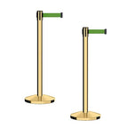 CCW Series RBB-100 - Set of 2 Stanchion Retractable Belt Barriers (9 Foot Belt, Green Belt with Polished Brass Post)
