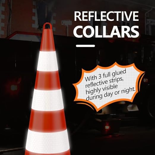 BATTIFE Traffic Safety Cones 36 Inch with Handheld, Orange Cones with Reflective Collar, Cones for Parking Lot, Sport & Driving Training, Road Safety, Construction Events (48 Cones)