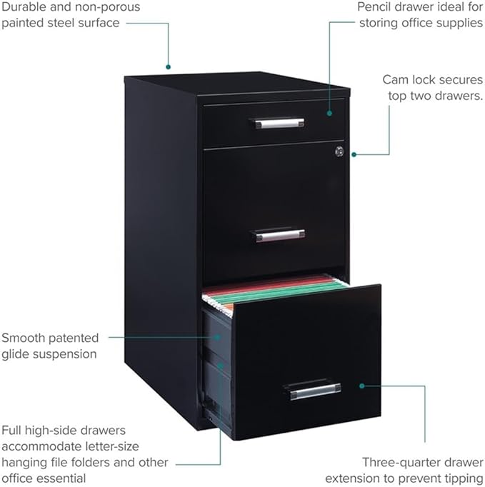 Scranton & Co Set of 2 18" D 3-Drawer Metal Filing Cabinet with Pencil Drawer