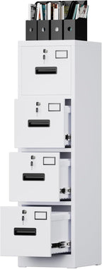 Aobabo 4 Drawer File Cabinet, Metal Filing Cabinet with Lock, Suitable for Home Office School Hanging Files Letter/Legal/A4 Size,White,Required-Assembly,17.72" D x 14.96" W x 55.2" H