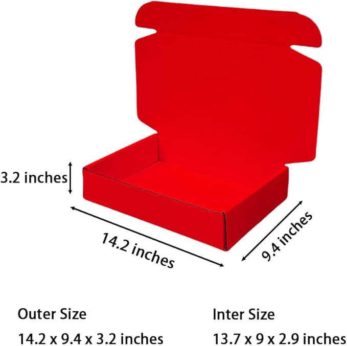 20 Pcs 14.2 x 9.4 x 3.2 inches Shipping Boxes for Small Business Cardboard Corrugated Mailer Boxes for Shipping Packaging Holidays Craft Gifts Giving Products (Red, 14.2 x 9.4 x 3.2")