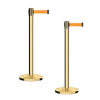 CCW Series RBB-100 - Set of 2 Stanchion Retractable Belt Barriers (9 Foot Belt, Fluorescent Orange Belt with Polished Brass Post)